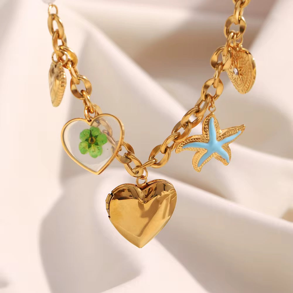 Gold Charm Pearl Necklace