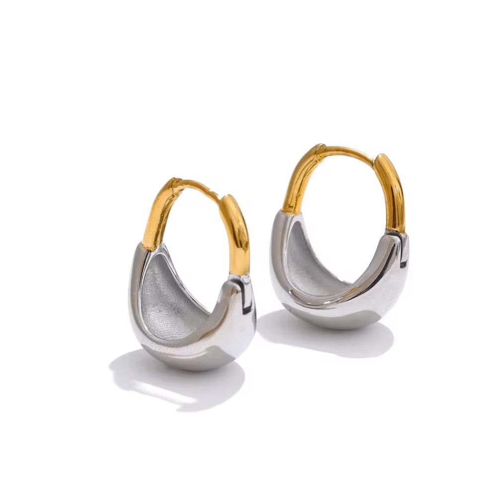 Dual Tone Sculpted Hoop Earrings