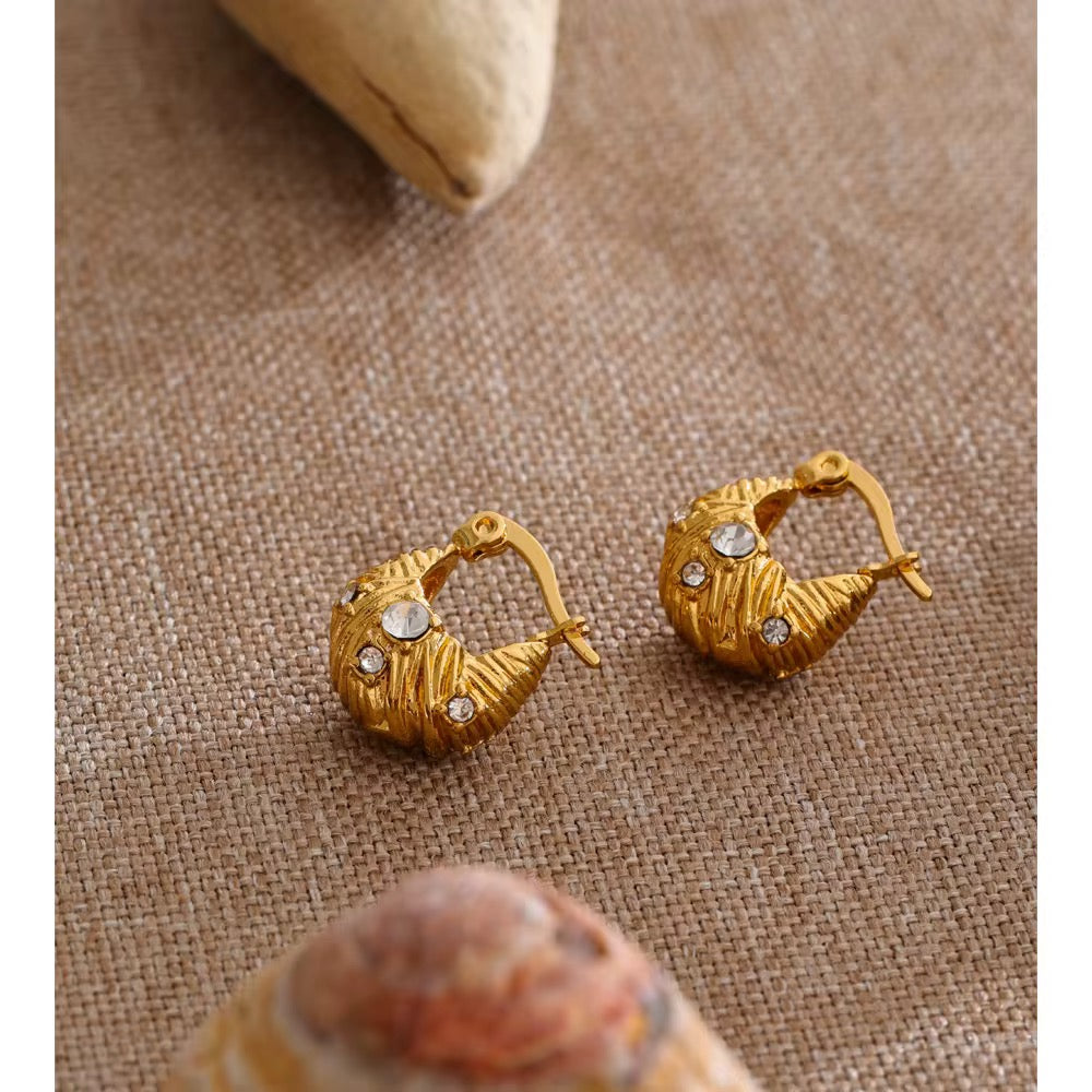 Textured Gold Crystal Hoop Earrings