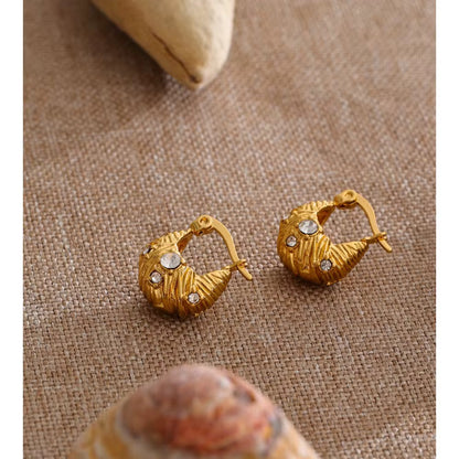 Textured Gold Crystal Hoop Earrings
