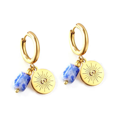Evil Eye Charm Stone Drop Hoop