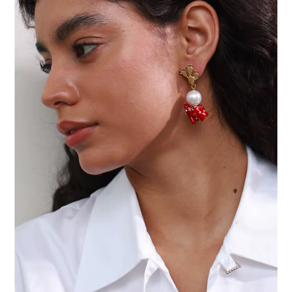 Coral Drop Statement Earrings
