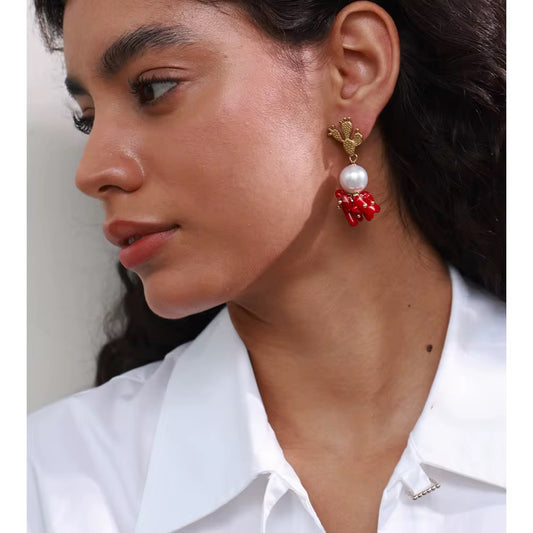 Coral Drop Statement Earrings