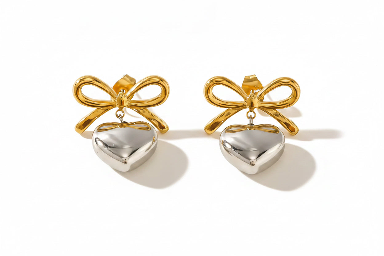 Bow Heart Drop Earrings