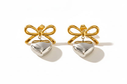 Bow Heart Drop Earrings