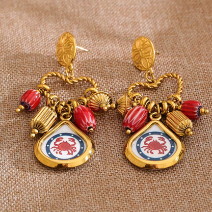 Ocean Crab Charm Statement Earrings