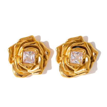 Golden Rose Crystal Earrings