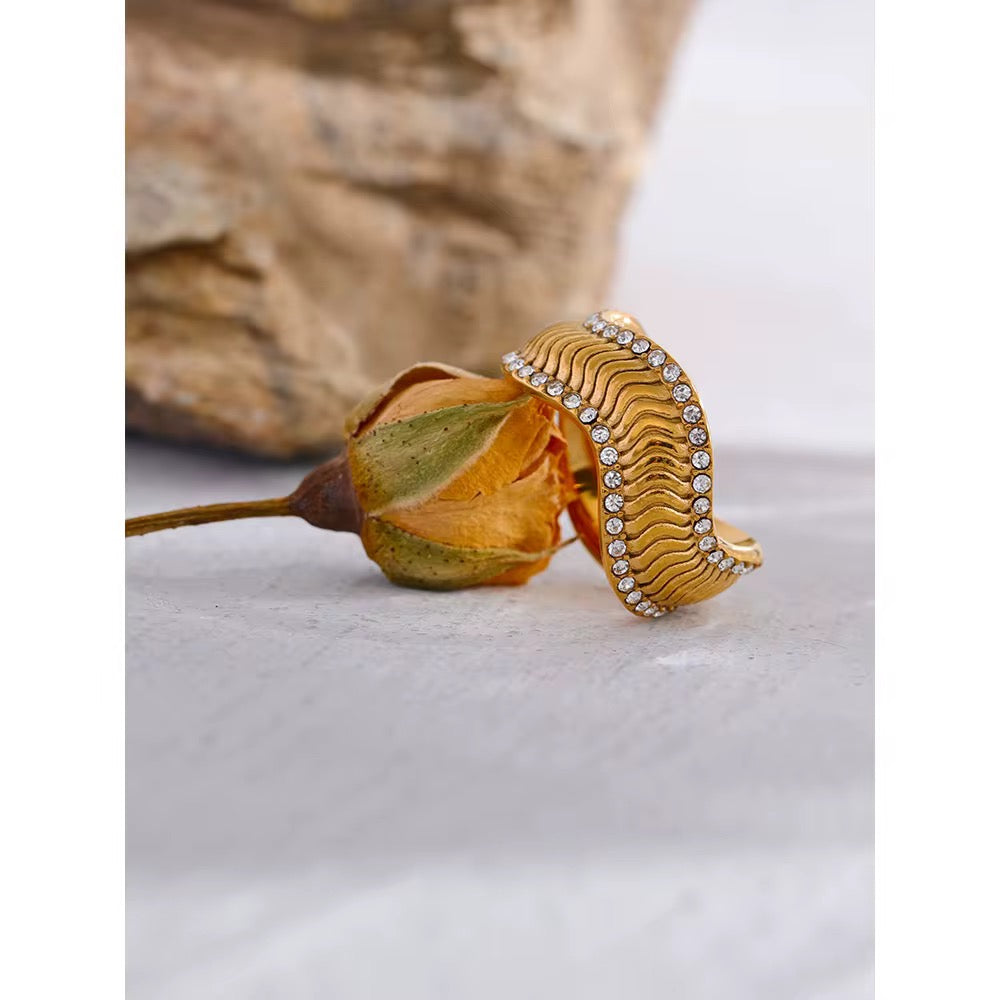 Textured Crystal Band Ring
