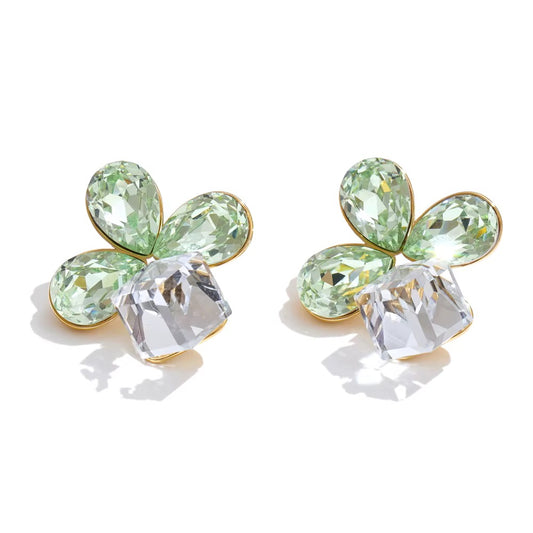Crystal Bloom Clover Stud Earrings