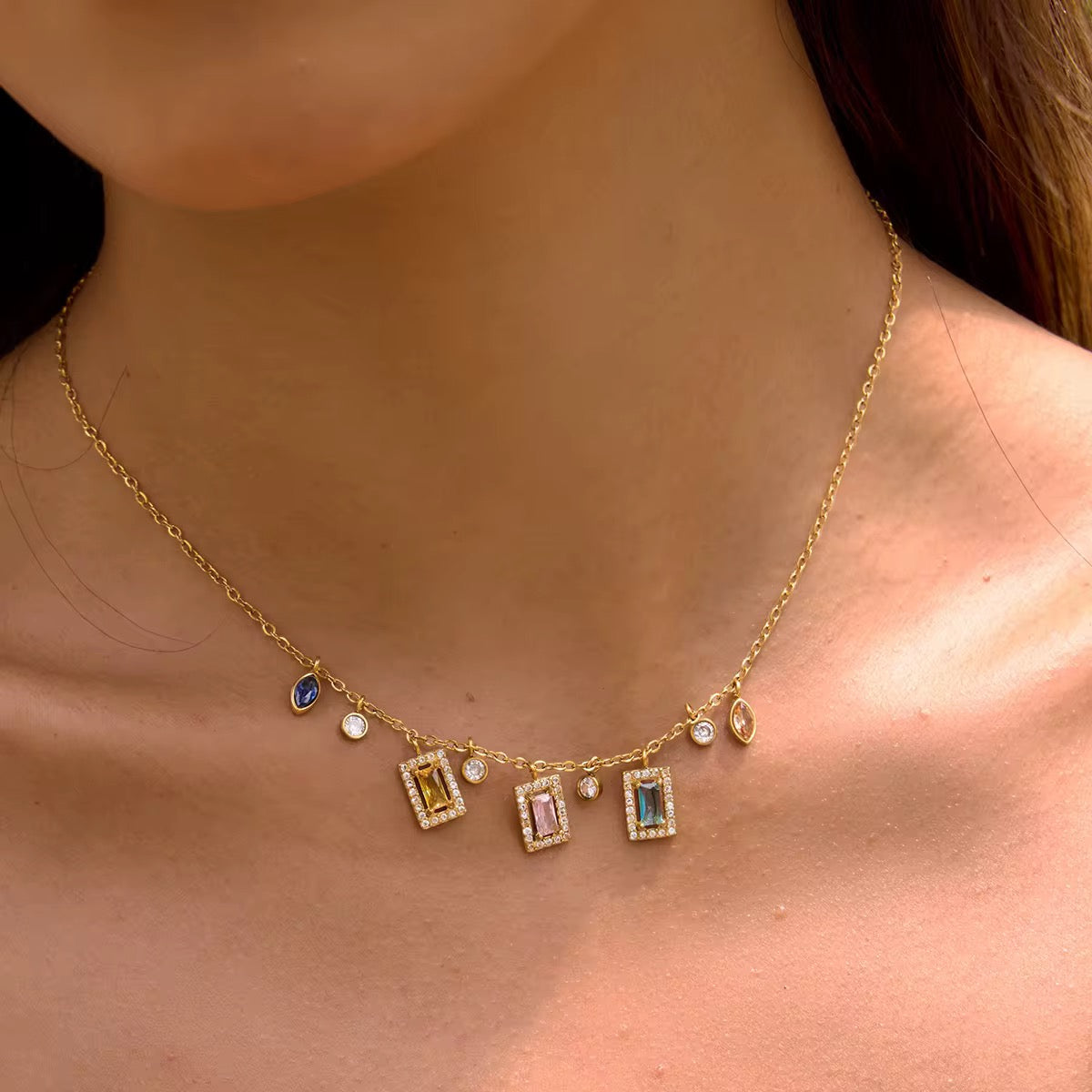 Gemstone Charm Cascade Necklace