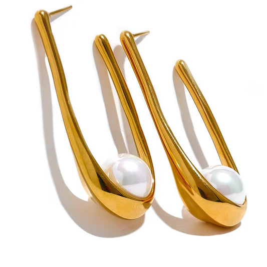 Golden Pearl Sculpt Drop Earrings