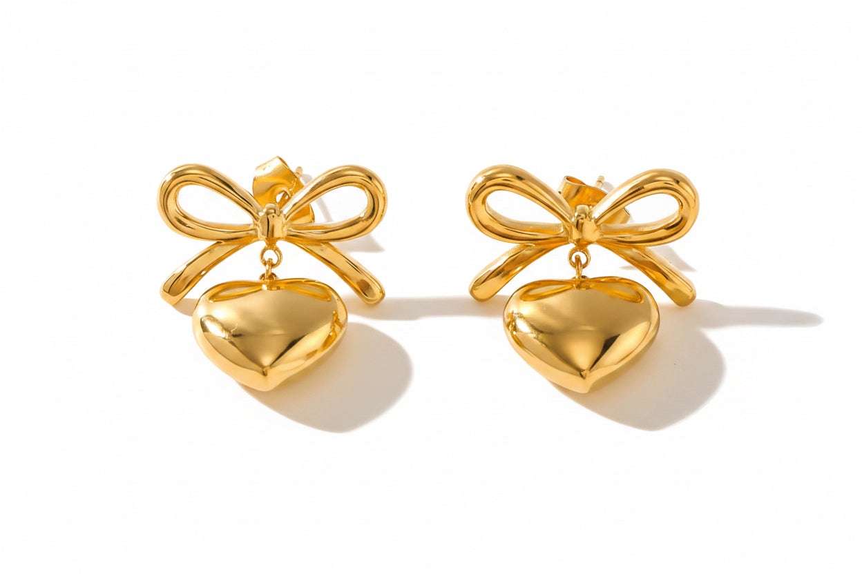 Bow Heart Drop Earrings