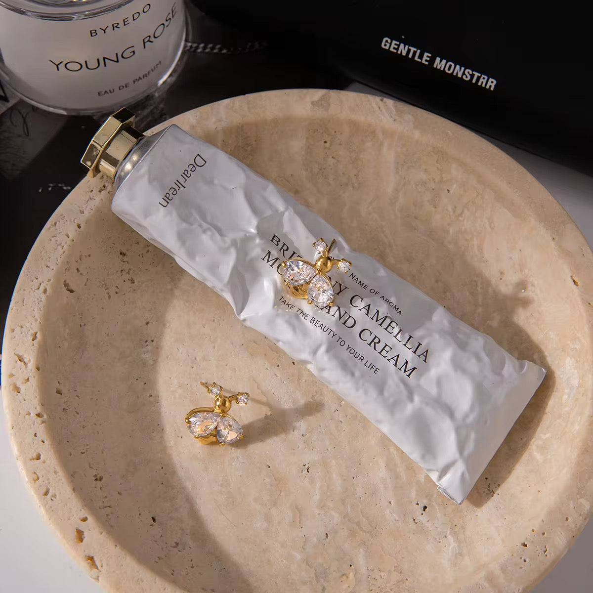 Golden Bee Zircon Stud Earrings