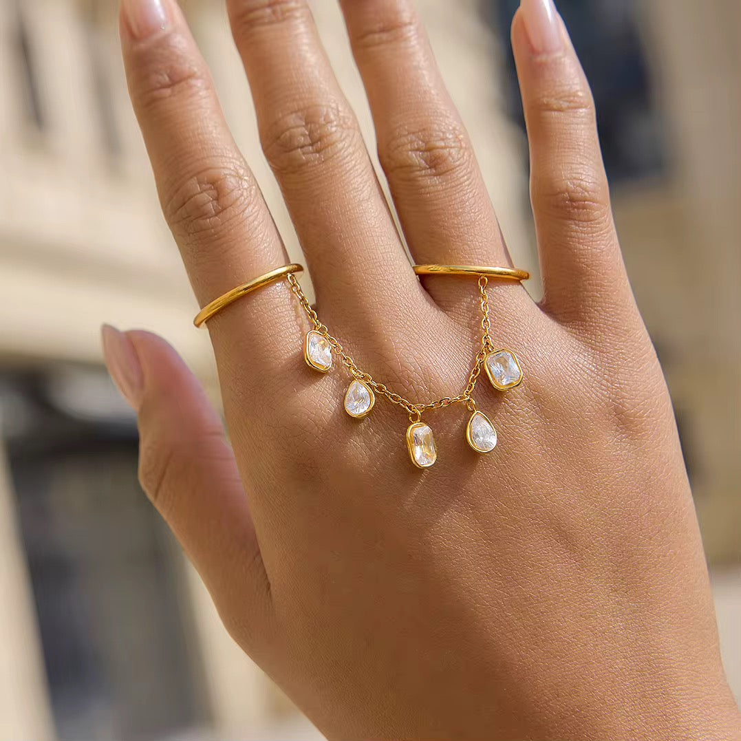 Crystal Hand Chain Ring