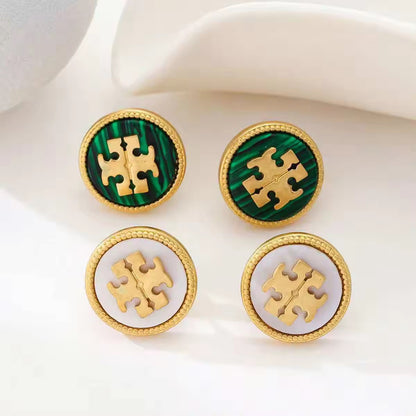 Round Enamel Emblem Stud Earrings