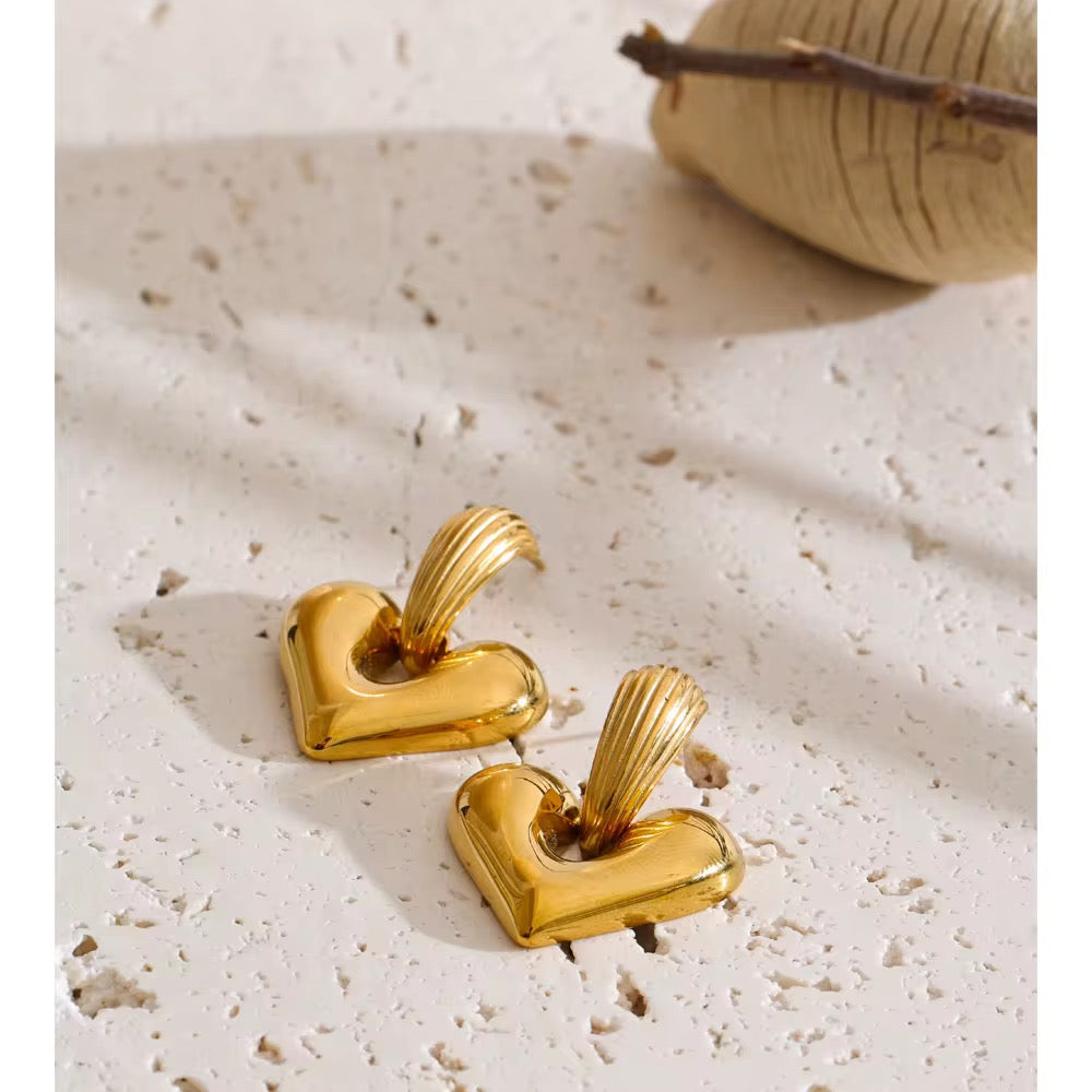 Golden Sculpted Heart Earrings
