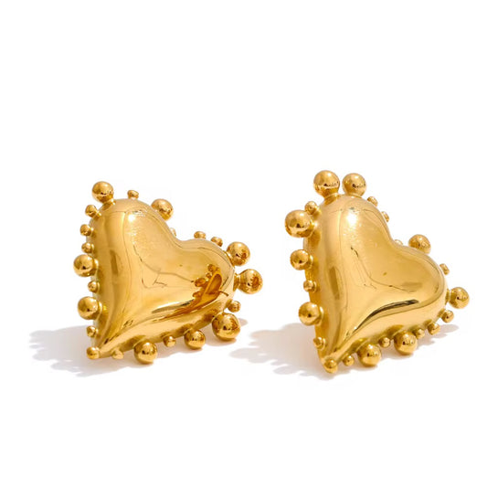 Golden Heart Statement Stud Earrings