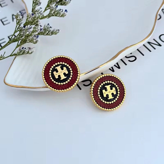 Vintage Cross Medallion Stud Earrings