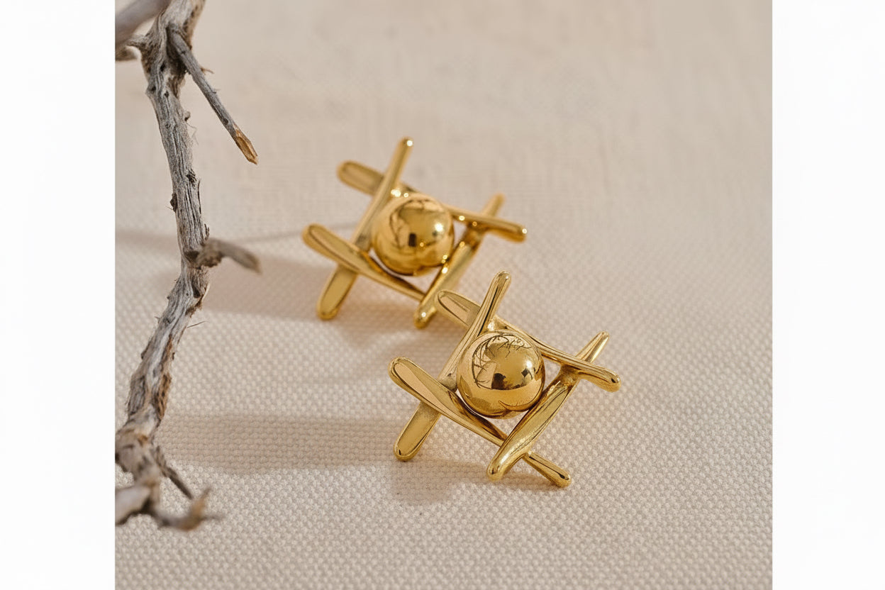 Celestial Orbit Gold Stud Earrings