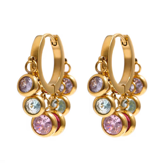Multi-Color Crystal Charm Hoop Earrings