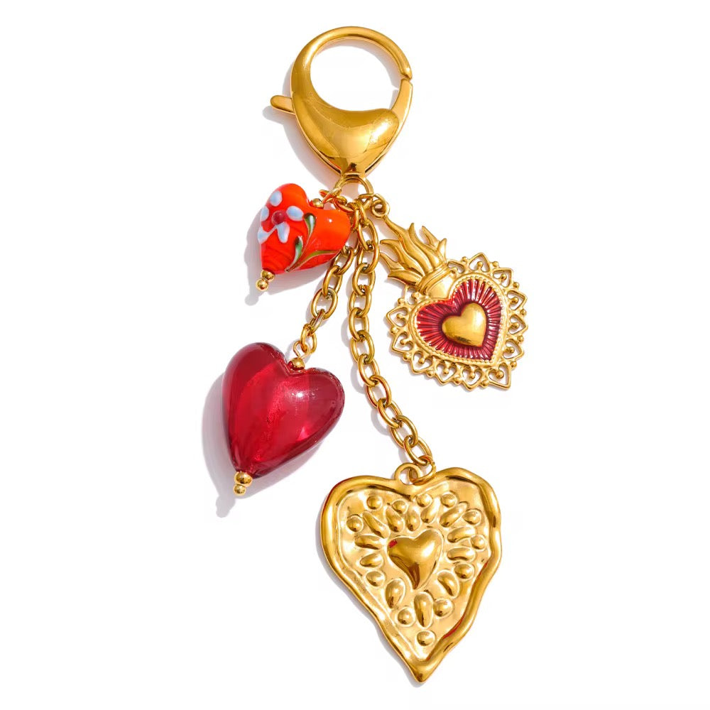 Golden Heart Charm Keychain