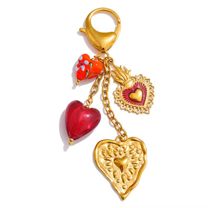Golden Heart Charm Keychain