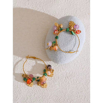 Tropical Charm Hoop Earrings – Natural Stone