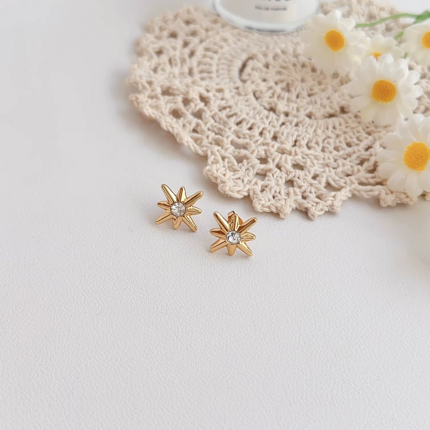 Gold Starburst Stud Earrings