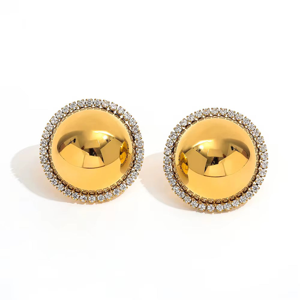 Luxury Waterproof Gold Crystal Button Stud Earrings