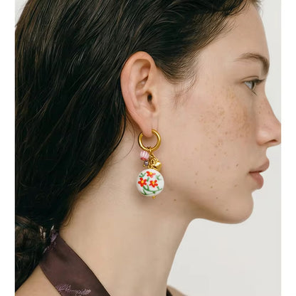 Vintage Floral Ceramic Statement Earrings