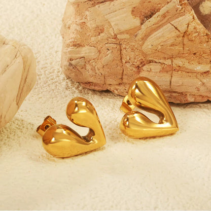 Modern Gold Heart Stud Earrings