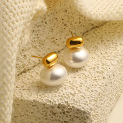 Gold & Pearl Drop Stud Earrings