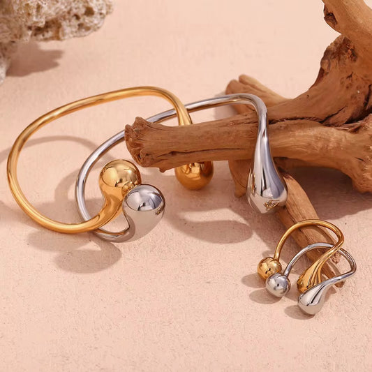 Sculptural Open Cuff Bracelet & Ring Set