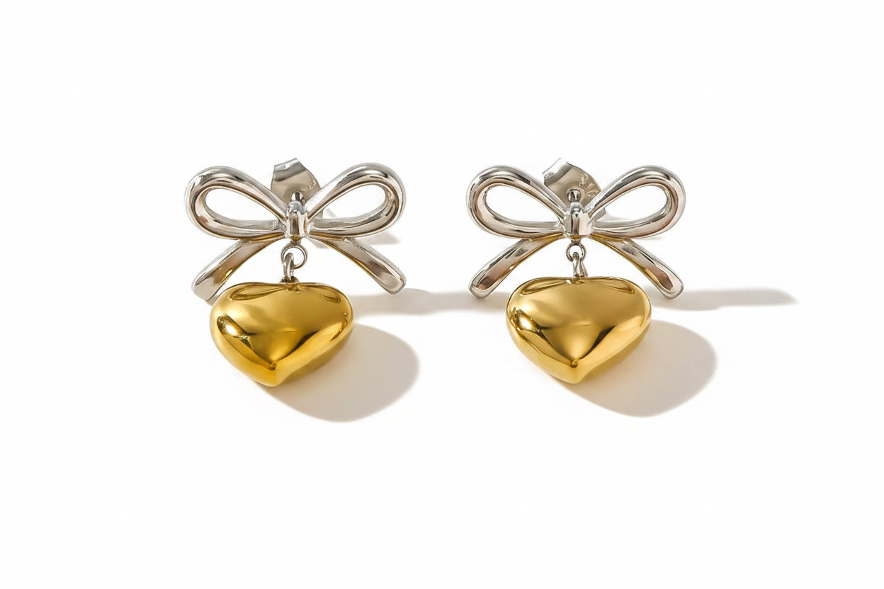 Bow Heart Drop Earrings