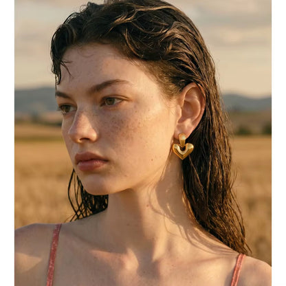 Golden Sculpted Heart Earrings