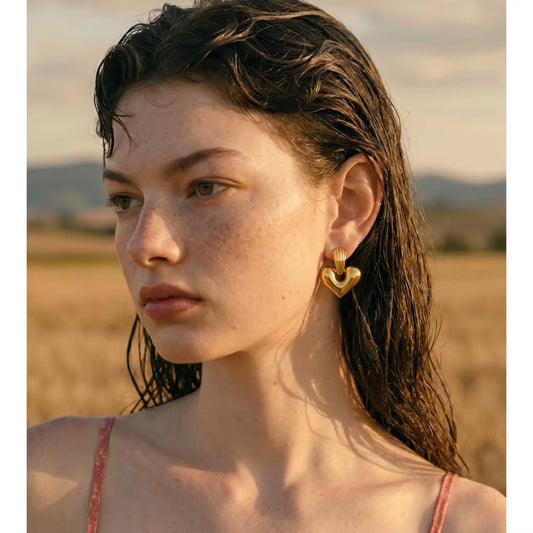 Golden Sculpted Heart Earrings