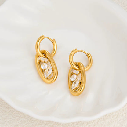 Luxe Oval Drop Crystal Hoops