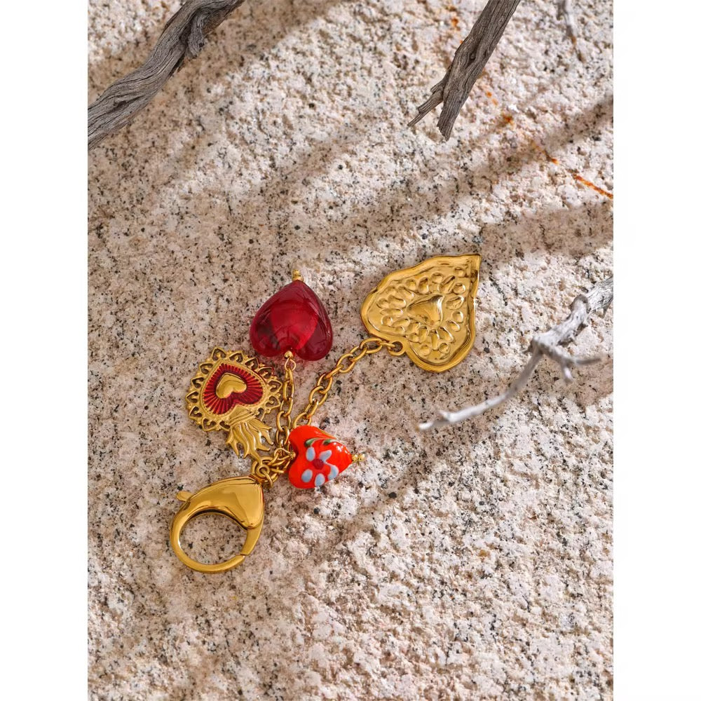 Golden Heart Charm Keychain