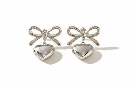 Bow Heart Drop Earrings