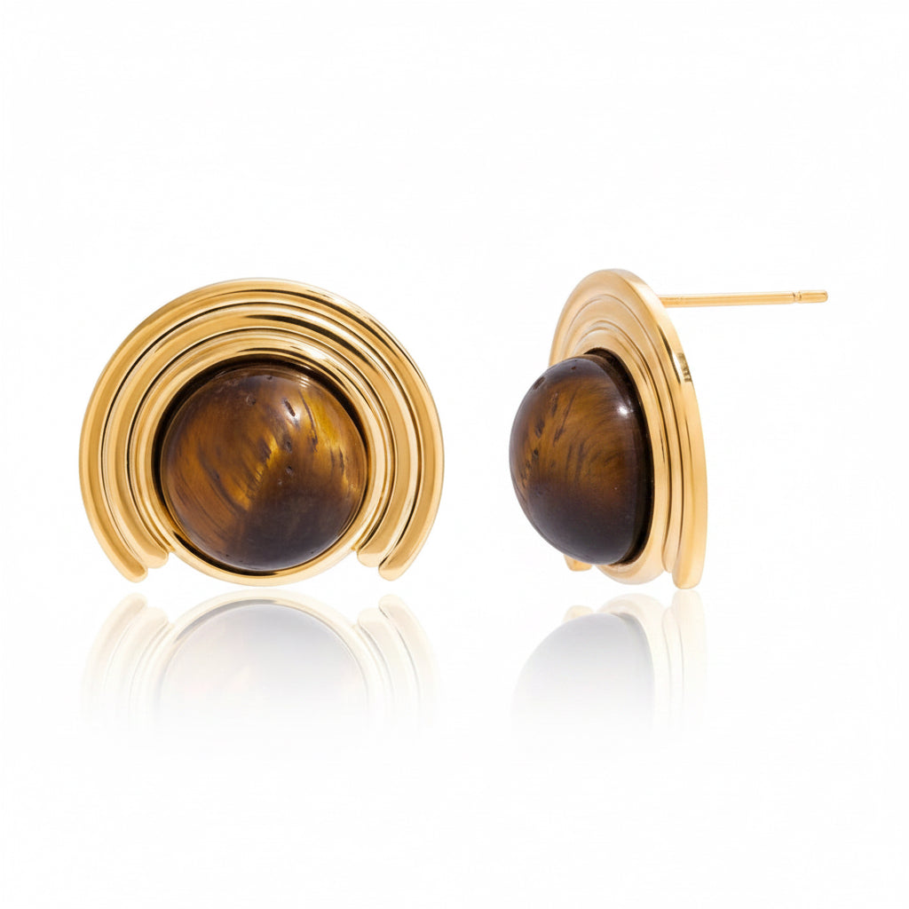 Golden Tiger Eye Statement Earrings