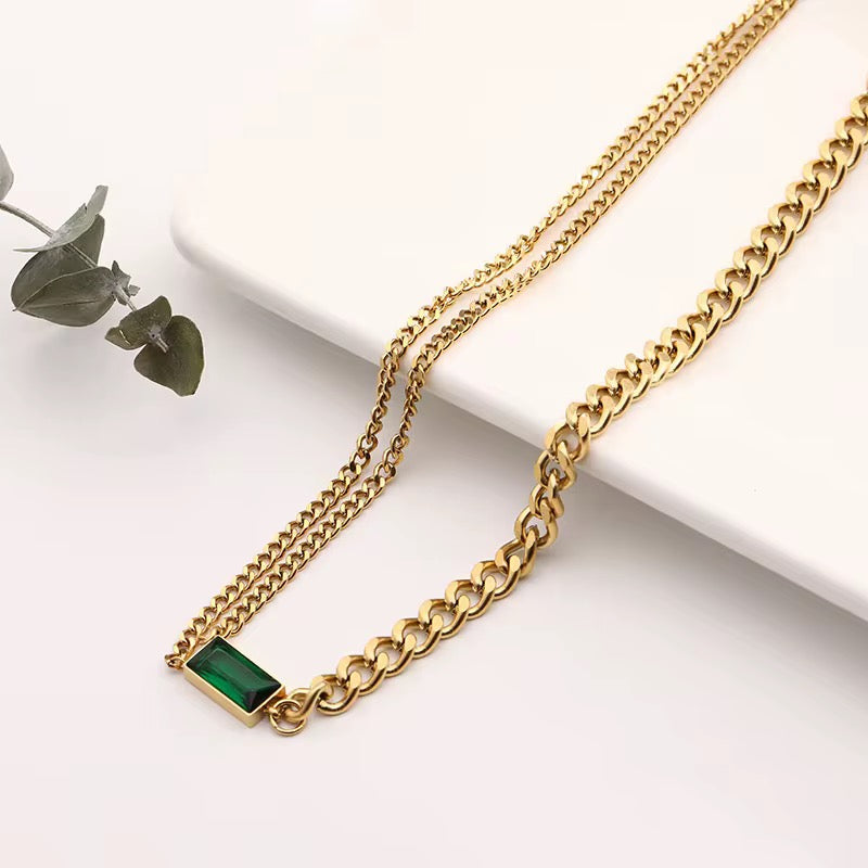 Luxe Green Stone Layered Necklace