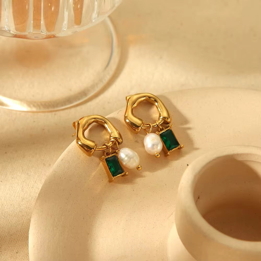 Emerald Pearl Drop Earrings