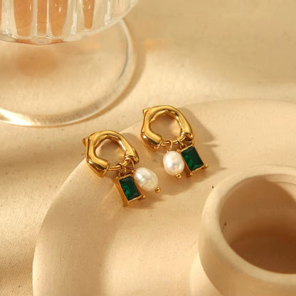 Emerald Pearl Drop Earrings