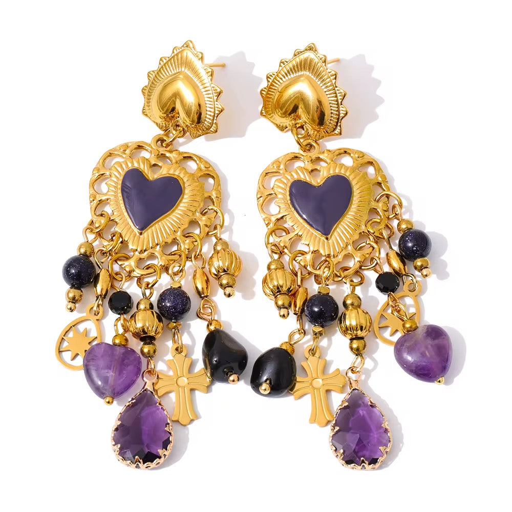 Vintage Heart Charm Statement Earrings