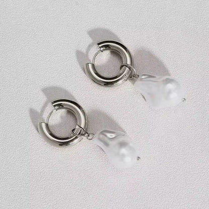 Baroque Pearl Hoop Drop Earrings