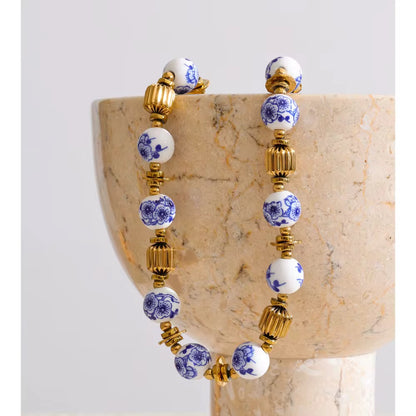 Blue Porcelain Beaded Necklace