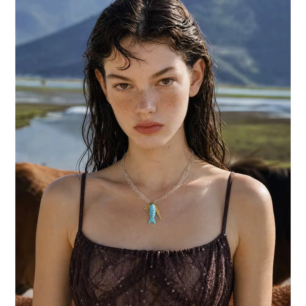Ocean Charm Turquoise Fish Necklace