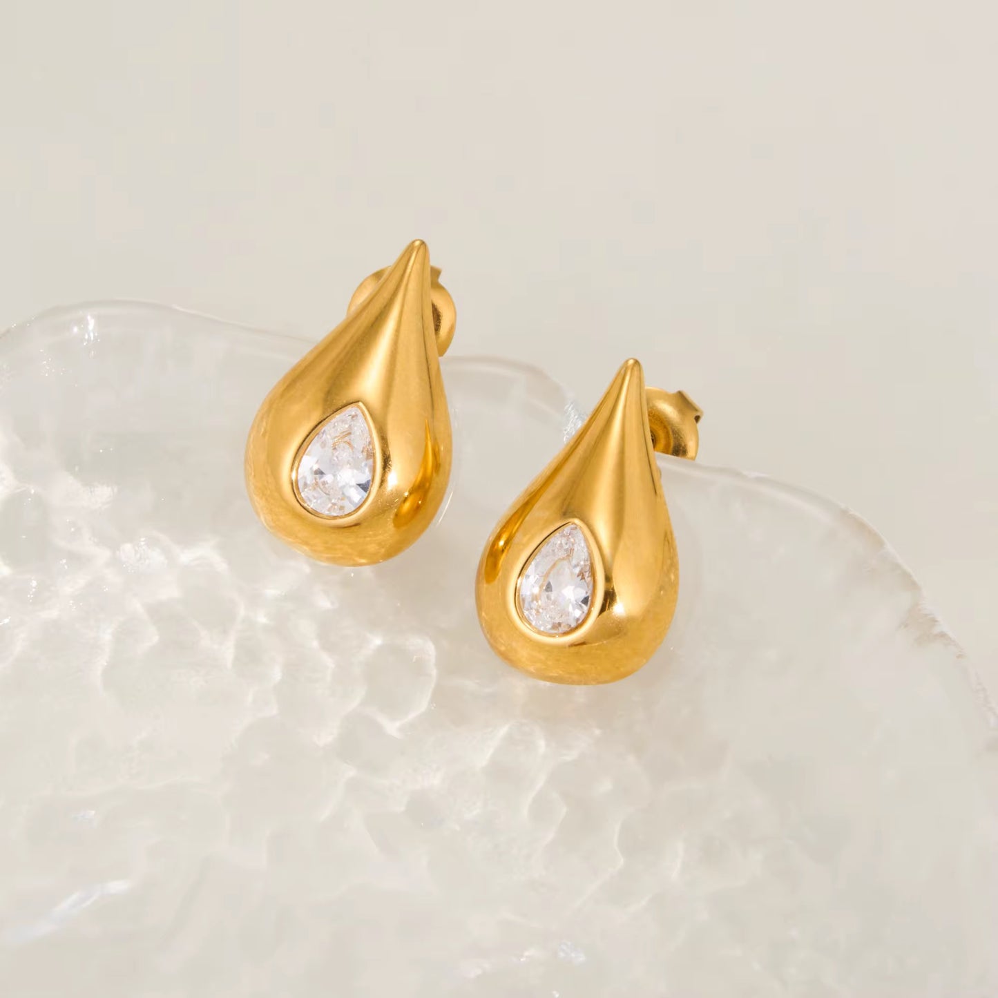 Teardrop Crystal Gold Stud Earrings