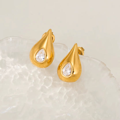 Teardrop Crystal Gold Stud Earrings