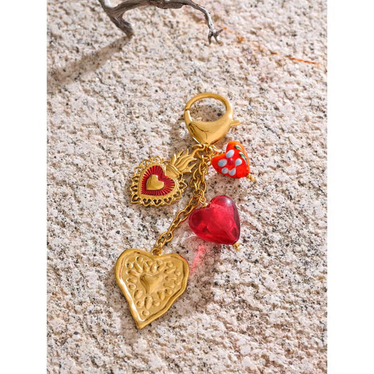 Golden Heart Charm Keychain